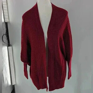CHUNKY KNIT WINE RED OPEN CARDIGAN SWEATER Size Small NWT Oversized C+D+M